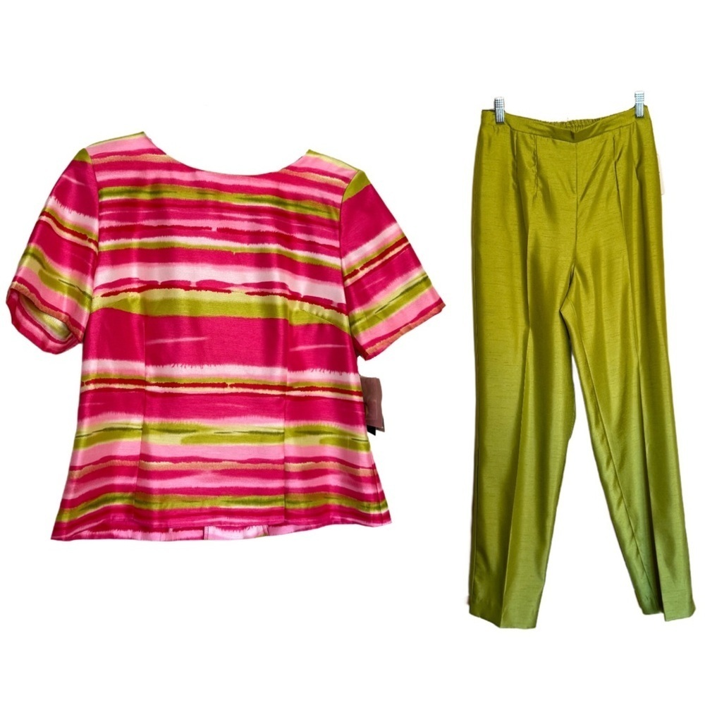 NEW 2 Piece SET Sag Harbor Two Piece Pants Top Set Size 8 Pink Apple Green
